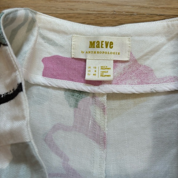 Anthropologie Maeve Colette Wide Leg Cropped Pants NWT Ivory Floral Size Medium - Picture 4 of 15